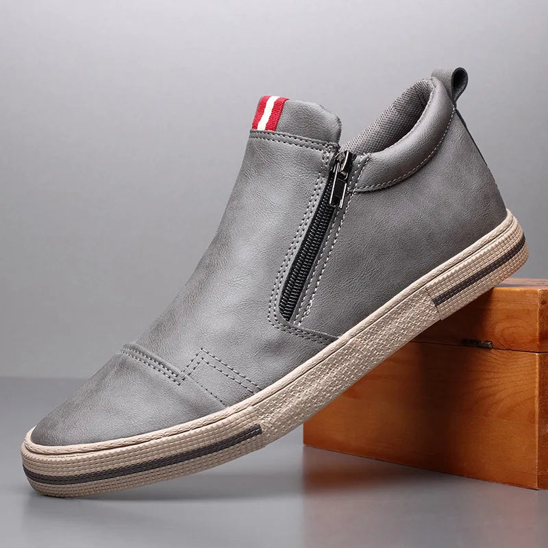 Slip on Men's Chelsea Boots Spring Fashion High-Top Sneaker Shoes British All-match Casual Leather Shoes Wear-Resistant Shoe