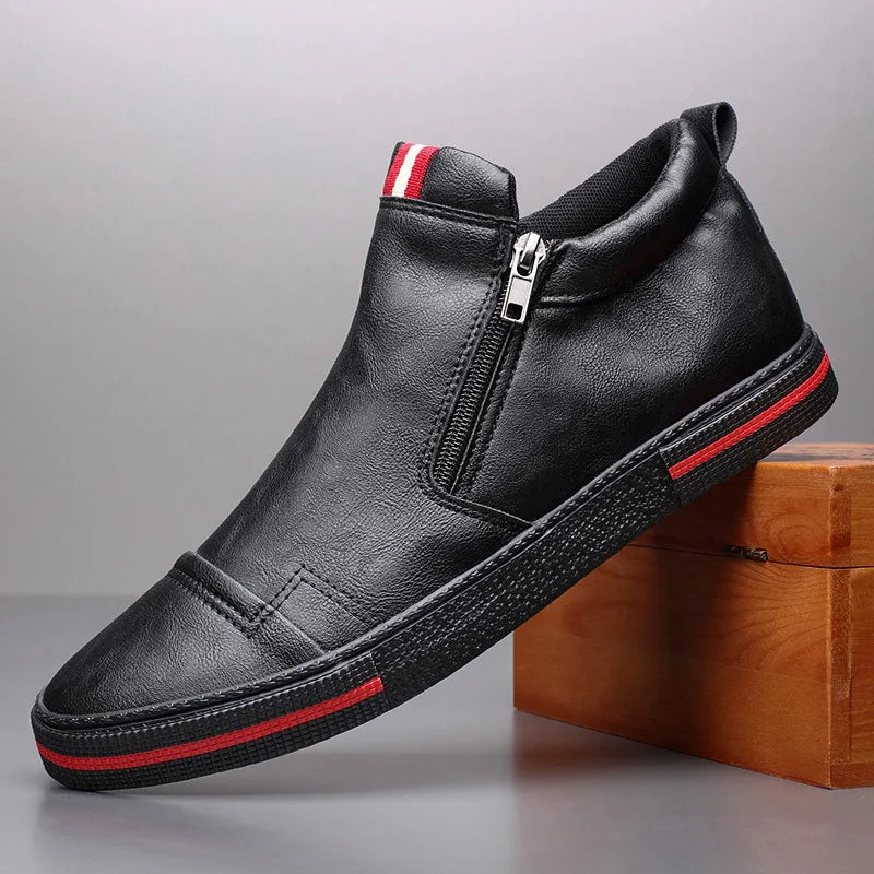 Slip on Men's Chelsea Boots Spring Fashion High-Top Sneaker Shoes British All-match Casual Leather Shoes Wear-Resistant Shoe