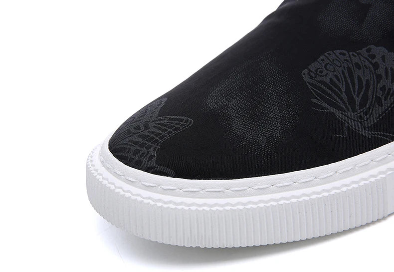 Spring Summer Shoes for Men Canvas Casual Shoes Breathable Butterfly Print Luxury Cool Black Skateboard Shoes Slip-on Loafers