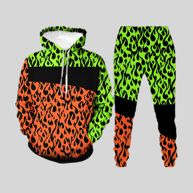 Men's 3d Digital Printing Loose Pullover Sweater Trousers Suit