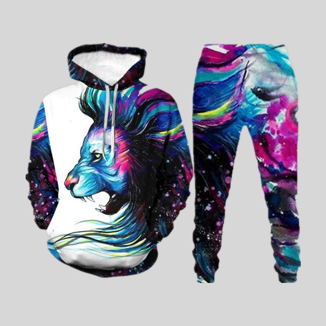 Men's 3d Digital Printing Loose Pullover Sweater Trousers Suit