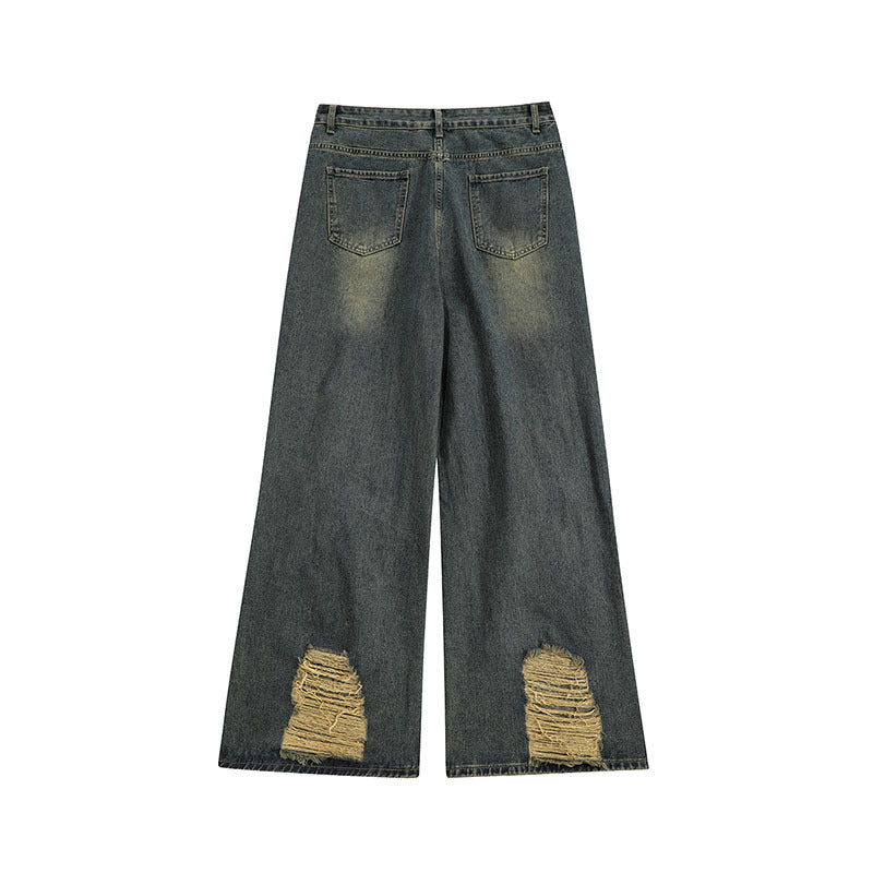 High Street Re-niche Deconstruction Tassel Hole Denim Men's Pants