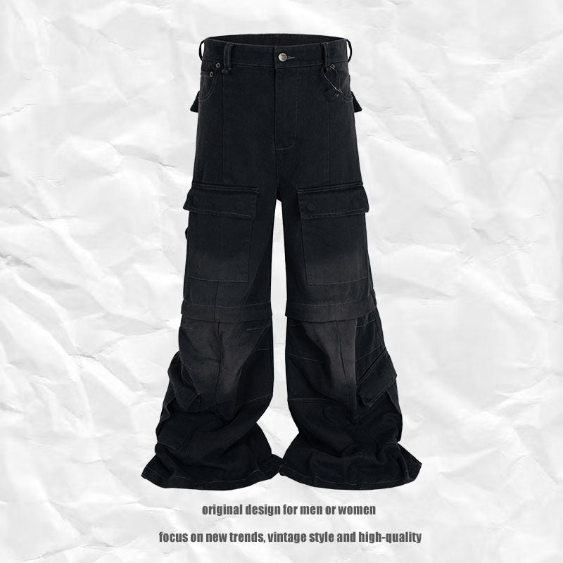 High Street Distressed Multi-pocket Workwear Jeans