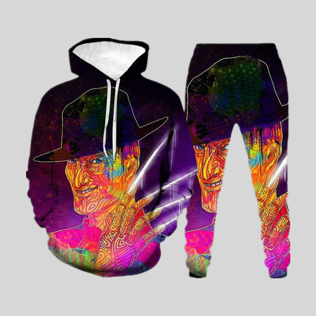 Men's 3d Digital Printing Loose Pullover Sweater Trousers Suit