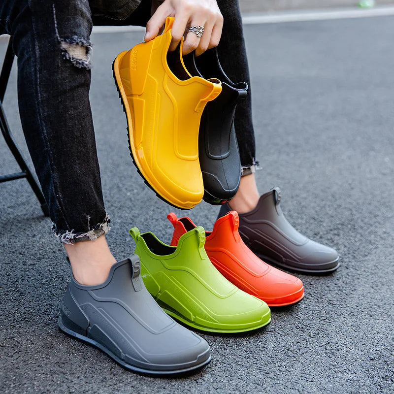 Fashion Men's Sports Rain Boots Ankle Waterproof Shoes Low Top Kitchen Shoes Fishing Shoes Summer Slip On Anti-slip boots