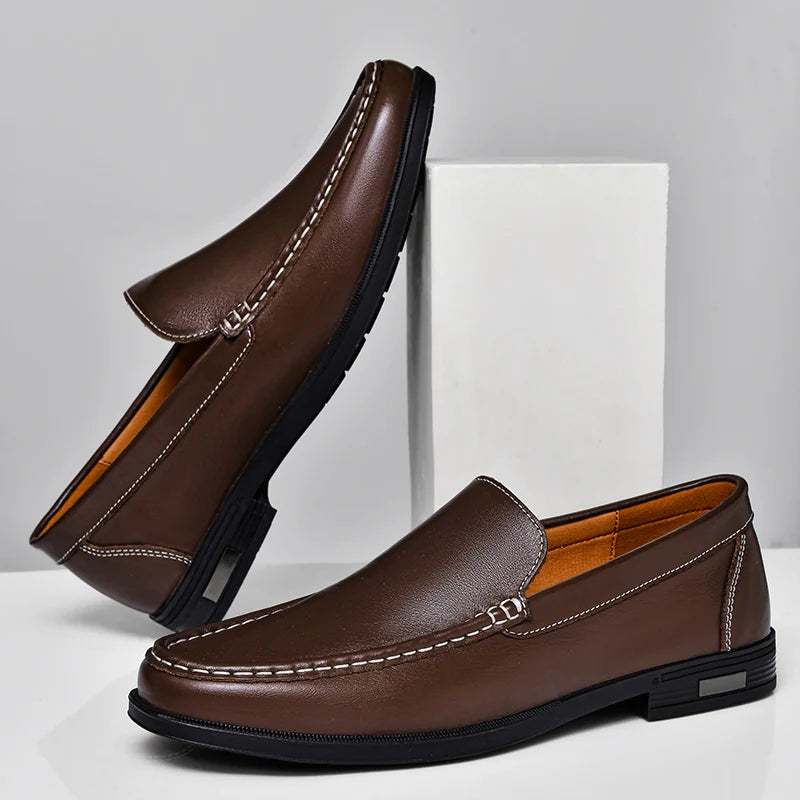 Luxury Brand Business Shoes Classic Brown Leather Shoes Men's Low Heel Loafers Shoes Comfortable and Breathable Wedding Shoes