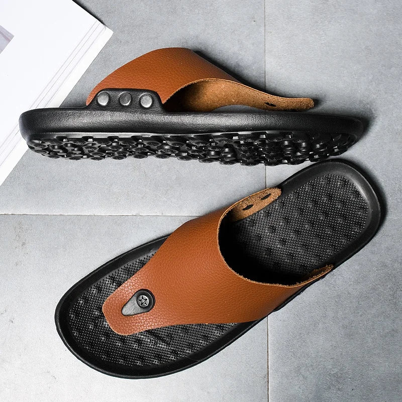 YRZL Flip Flops Men Summer Slippers Beach Sandals Comfortable Casual Shoes Fashion Black Non-Slip Bathroom Shoes Men Slides