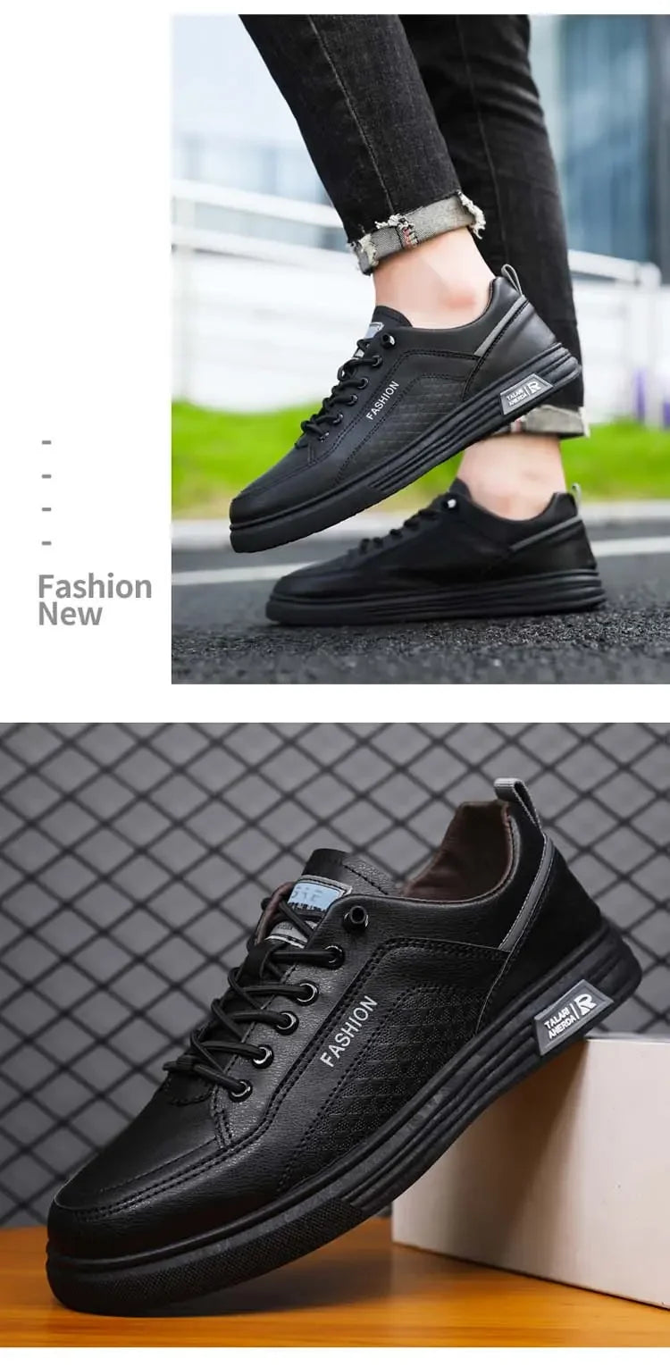 Men Versatile Leather Board Shoes Platform Sports Light Tenis Masculino Casual Shoes Comfortable Anti Slip Lazy Hiking Shoes