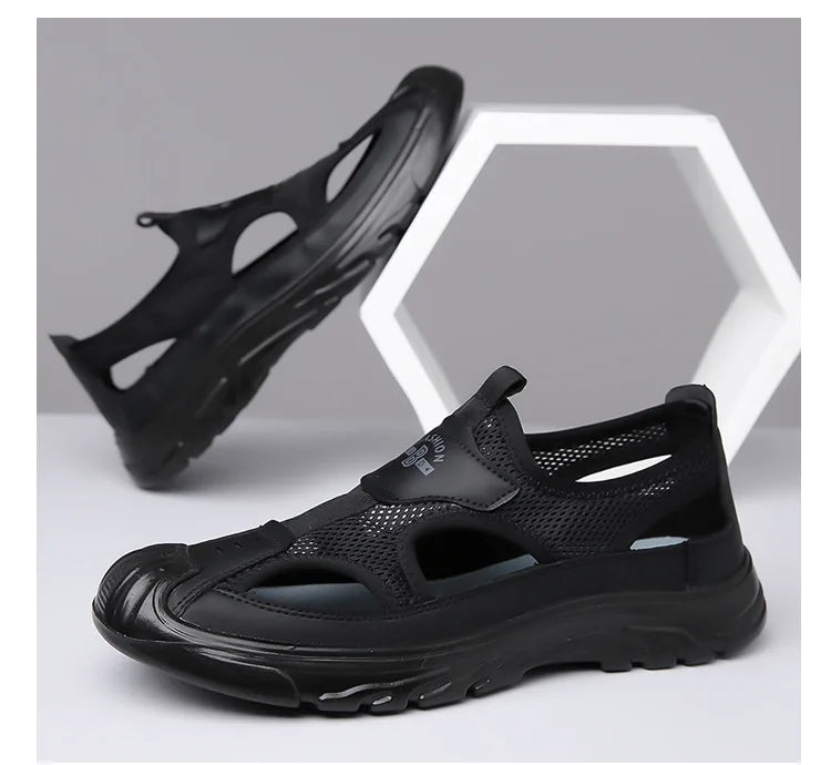 Summer Breathable Men's Bag Head Sandals Hollow Mesh Hole Shoes Outdoor Non-slip Lightweight Sports Leisure Beach Shoes