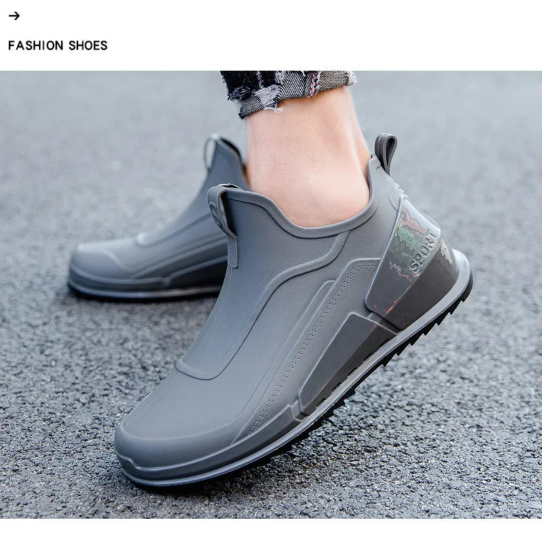 Fashion Men's Sports Rain Boots Ankle Waterproof Shoes Low Top Kitchen Shoes Fishing Shoes Summer Slip On Anti-slip boots