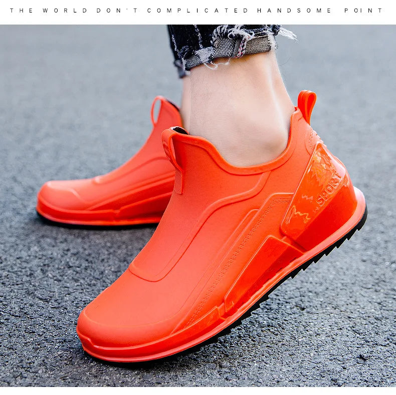 Fashion Men's Sports Rain Boots Ankle Waterproof Shoes Low Top Kitchen Shoes Fishing Shoes Summer Slip On Anti-slip boots