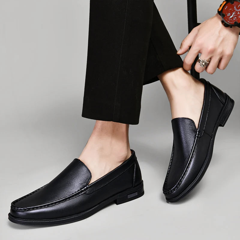 Luxury Brand Business Shoes Classic Brown Leather Shoes Men's Low Heel Loafers Shoes Comfortable and Breathable Wedding Shoes