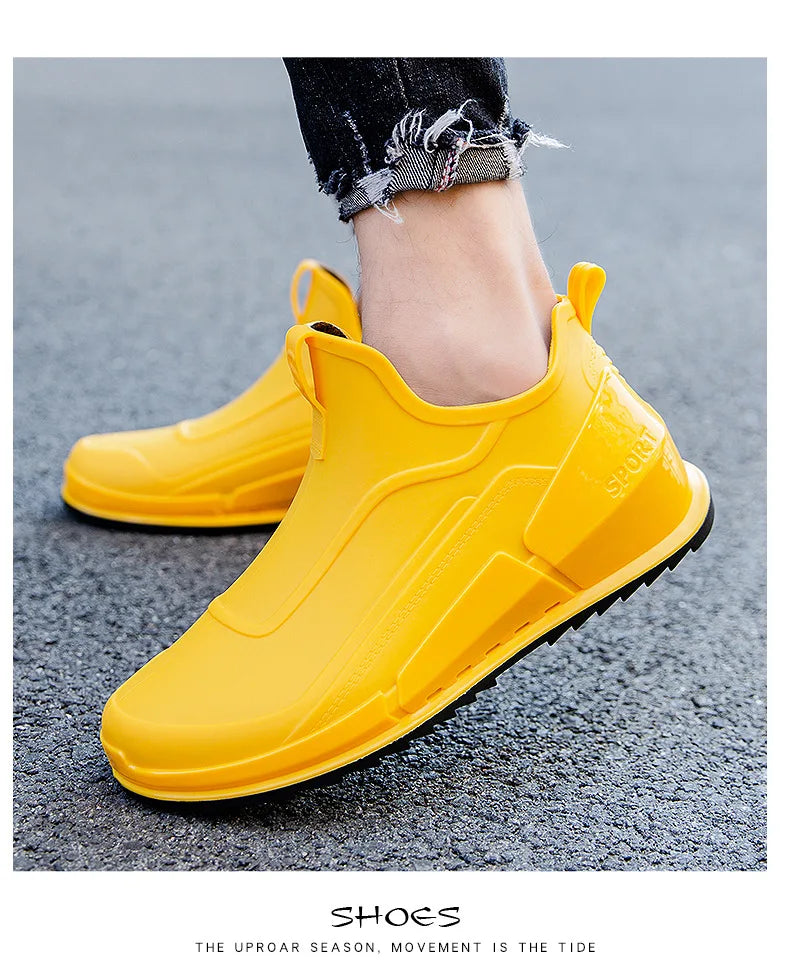 Fashion Men's Sports Rain Boots Ankle Waterproof Shoes Low Top Kitchen Shoes Fishing Shoes Summer Slip On Anti-slip boots