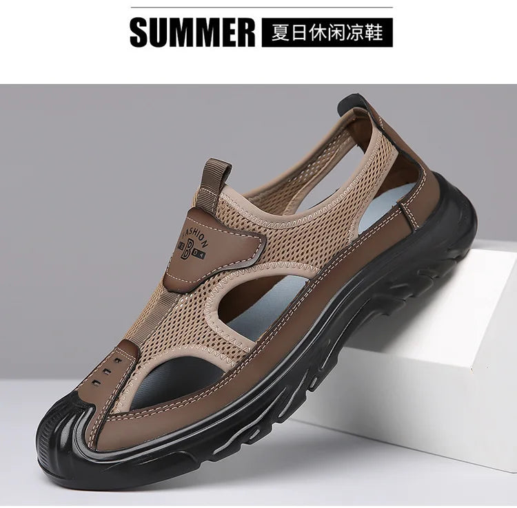 Summer Breathable Men's Bag Head Sandals Hollow Mesh Hole Shoes Outdoor Non-slip Lightweight Sports Leisure Beach Shoes