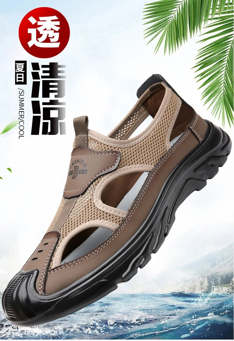 Summer Breathable Men's Bag Head Sandals Hollow Mesh Hole Shoes Outdoor Non-slip Lightweight Sports Leisure Beach Shoes