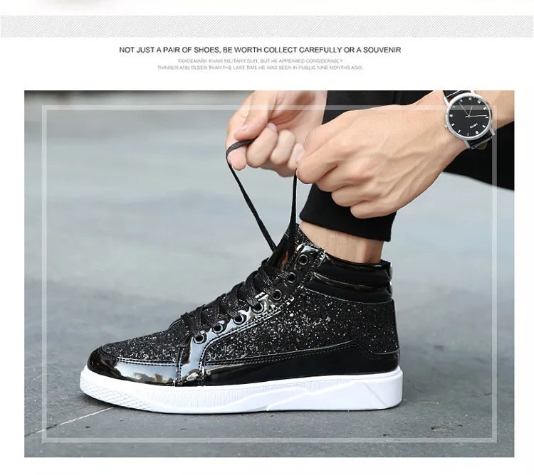 2020 Fashion Men High Top Sneakers Male Ankle Boots Gold Luxury Glitter Shoes Streetwear Hip Hop Casual Boots Chaussures Homme