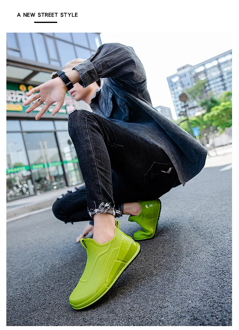 Fashion Men's Sports Rain Boots Ankle Waterproof Shoes Low Top Kitchen Shoes Fishing Shoes Summer Slip On Anti-slip boots