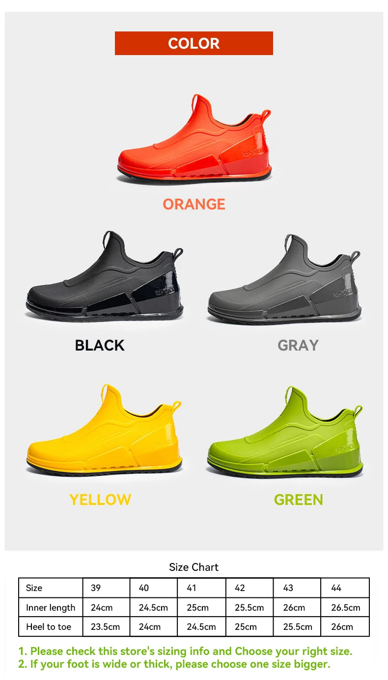 Fashion Men's Sports Rain Boots Ankle Waterproof Shoes Low Top Kitchen Shoes Fishing Shoes Summer Slip On Anti-slip boots