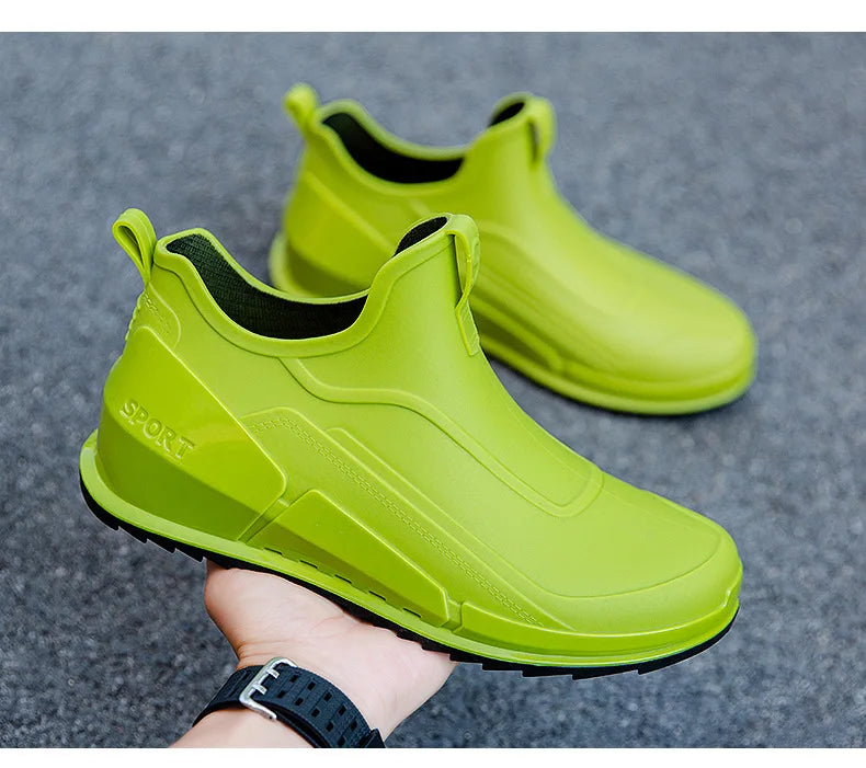 Fashion Men's Sports Rain Boots Ankle Waterproof Shoes Low Top Kitchen Shoes Fishing Shoes Summer Slip On Anti-slip boots