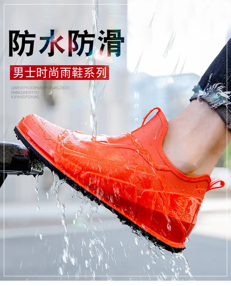 Fashion Men's Sports Rain Boots Ankle Waterproof Shoes Low Top Kitchen Shoes Fishing Shoes Summer Slip On Anti-slip boots