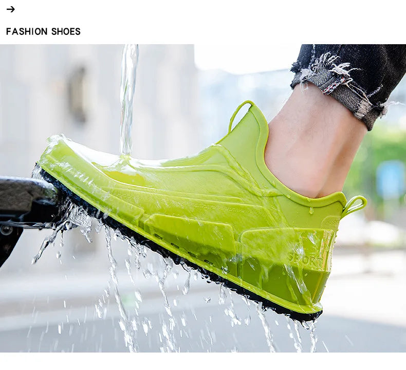 Fashion Men's Sports Rain Boots Ankle Waterproof Shoes Low Top Kitchen Shoes Fishing Shoes Summer Slip On Anti-slip boots