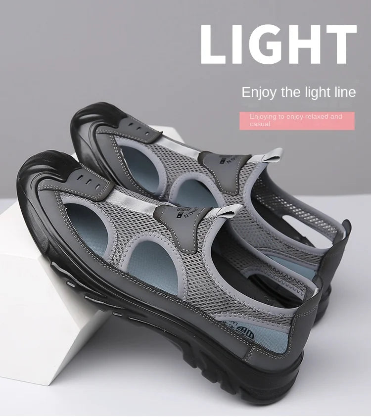 Summer Breathable Men's Bag Head Sandals Hollow Mesh Hole Shoes Outdoor Non-slip Lightweight Sports Leisure Beach Shoes