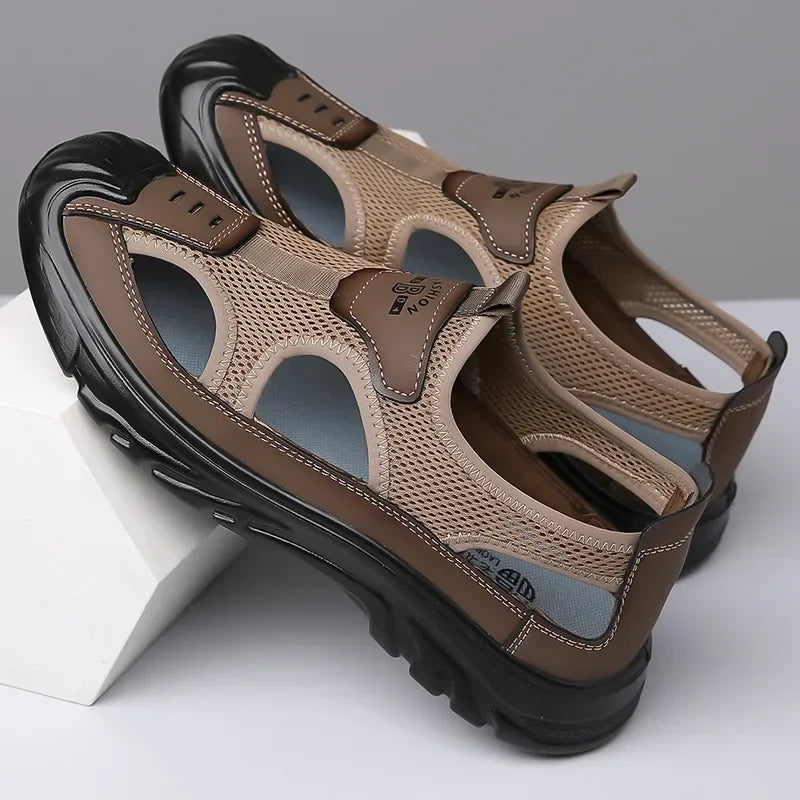 Summer Breathable Men's Bag Head Sandals Hollow Mesh Hole Shoes Outdoor Non-slip Lightweight Sports Leisure Beach Shoes