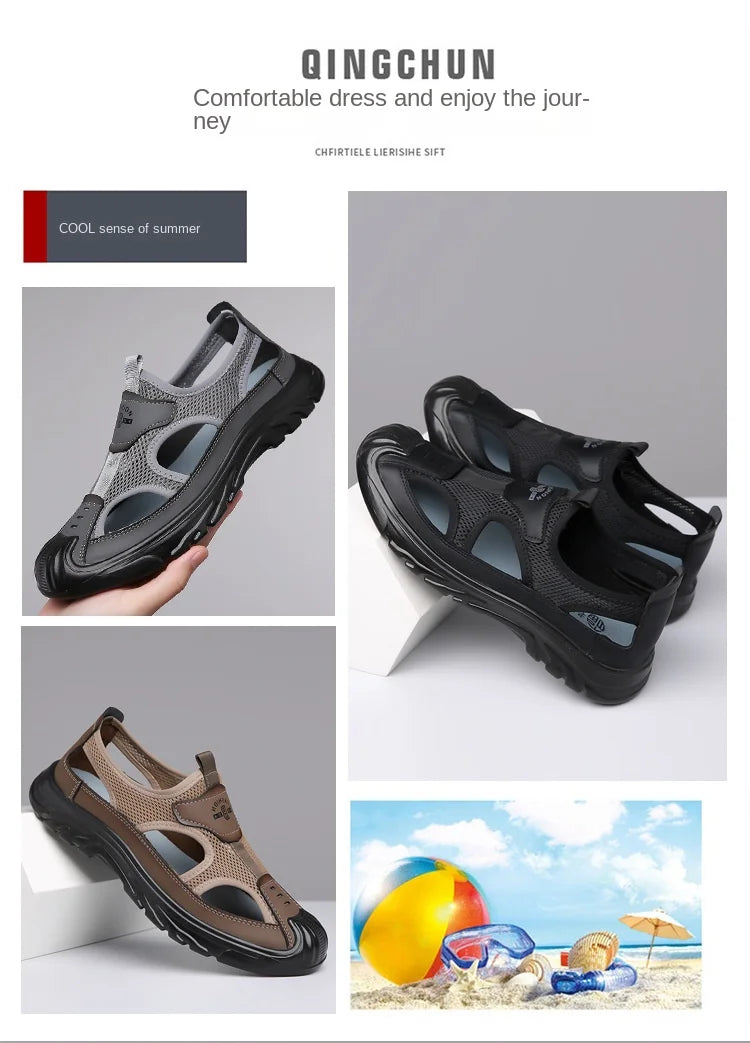 Summer Breathable Men's Bag Head Sandals Hollow Mesh Hole Shoes Outdoor Non-slip Lightweight Sports Leisure Beach Shoes