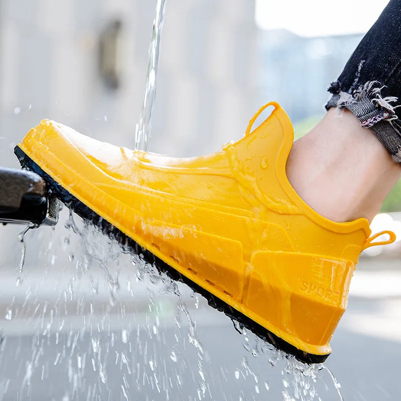 Fashion Men's Sports Rain Boots Ankle Waterproof Shoes Low Top Kitchen Shoes Fishing Shoes Summer Slip On Anti-slip boots