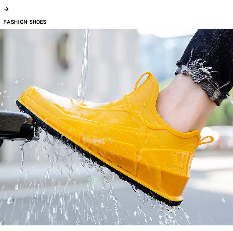 Fashion Men's Sports Rain Boots Ankle Waterproof Shoes Low Top Kitchen Shoes Fishing Shoes Summer Slip On Anti-slip boots