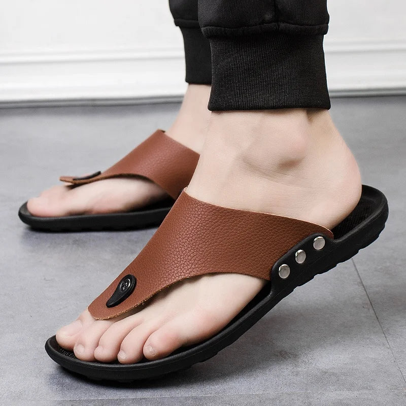 YRZL Flip Flops Men Summer Slippers Beach Sandals Comfortable Casual Shoes Fashion Black Non-Slip Bathroom Shoes Men Slides