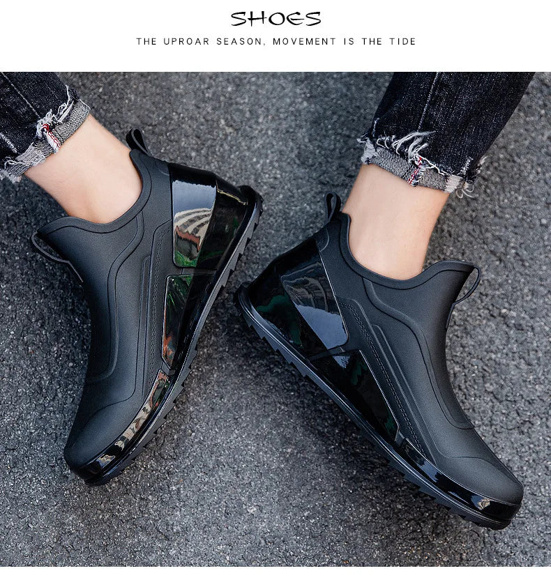 Fashion Men's Sports Rain Boots Ankle Waterproof Shoes Low Top Kitchen Shoes Fishing Shoes Summer Slip On Anti-slip boots