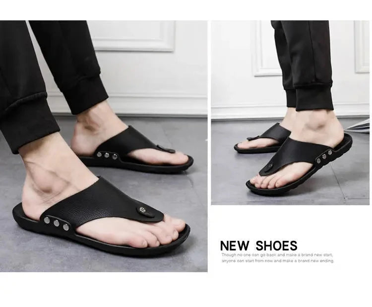 YRZL Flip Flops Men Summer Slippers Beach Sandals Comfortable Casual Shoes Fashion Black Non-Slip Bathroom Shoes Men Slides