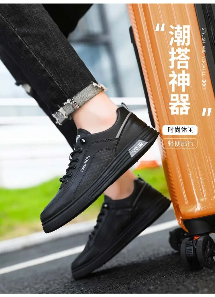 Men Versatile Leather Board Shoes Platform Sports Light Tenis Masculino Casual Shoes Comfortable Anti Slip Lazy Hiking Shoes