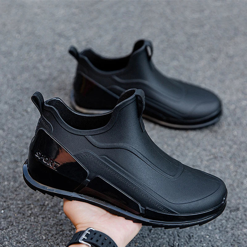 Fashion Men's Sports Rain Boots Ankle Waterproof Shoes Low Top Kitchen Shoes Fishing Shoes Summer Slip On Anti-slip boots