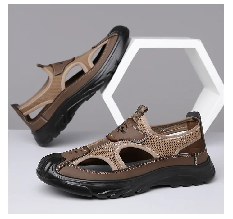 Summer Breathable Men's Bag Head Sandals Hollow Mesh Hole Shoes Outdoor Non-slip Lightweight Sports Leisure Beach Shoes