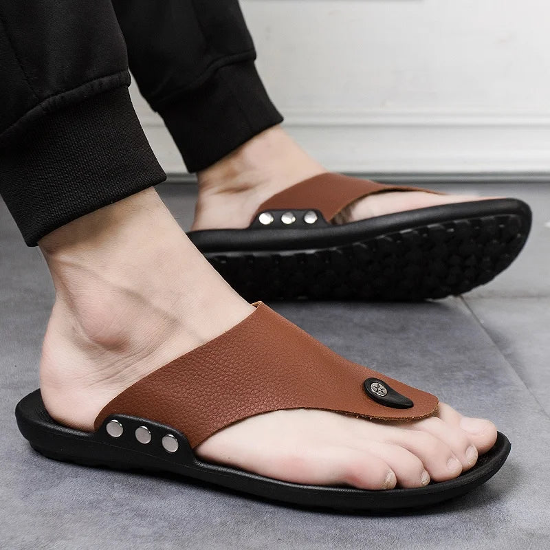 YRZL Flip Flops Men Summer Slippers Beach Sandals Comfortable Casual Shoes Fashion Black Non-Slip Bathroom Shoes Men Slides