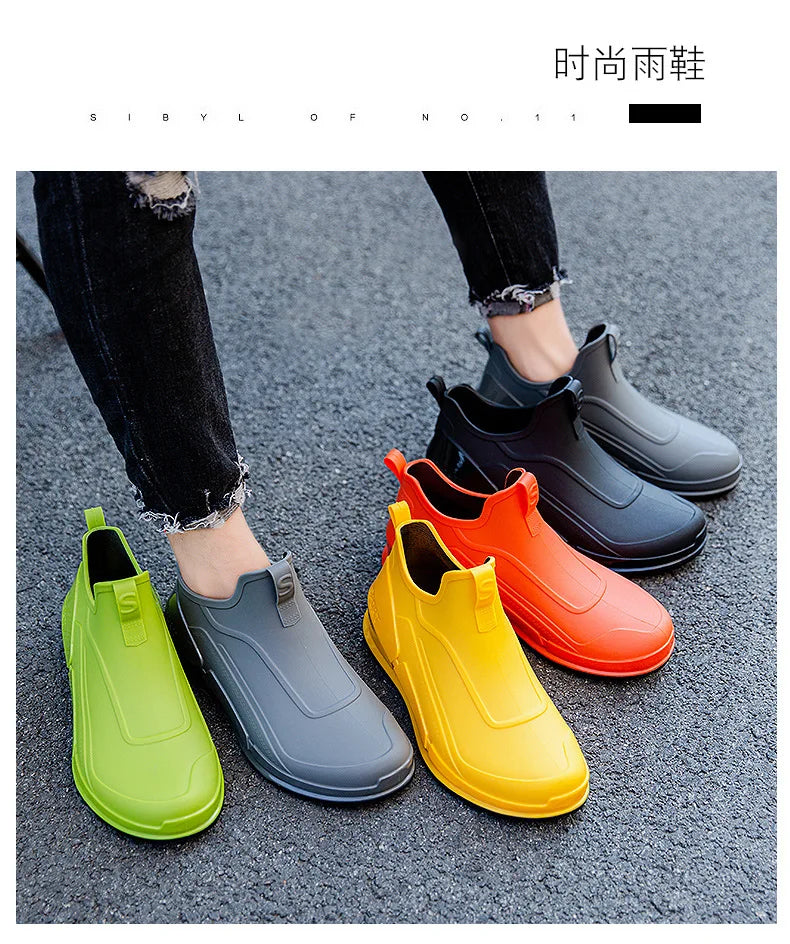 Fashion Men's Sports Rain Boots Ankle Waterproof Shoes Low Top Kitchen Shoes Fishing Shoes Summer Slip On Anti-slip boots