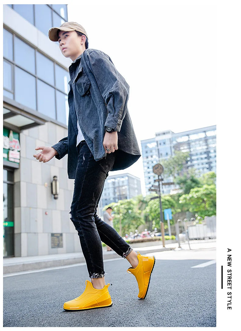 Fashion Men's Sports Rain Boots Ankle Waterproof Shoes Low Top Kitchen Shoes Fishing Shoes Summer Slip On Anti-slip boots