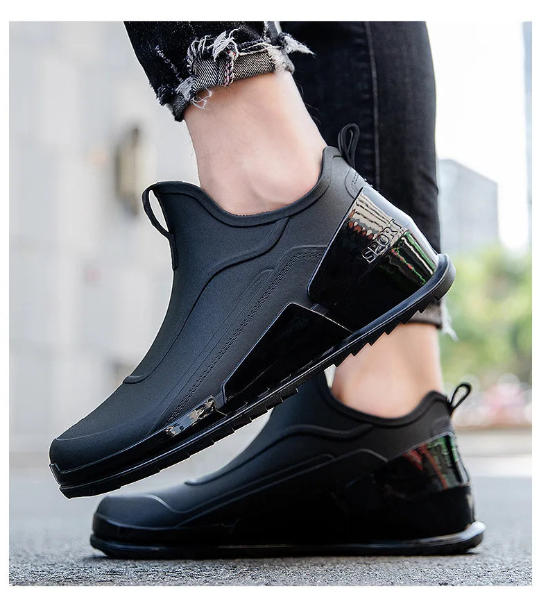 Fashion Men's Sports Rain Boots Ankle Waterproof Shoes Low Top Kitchen Shoes Fishing Shoes Summer Slip On Anti-slip boots