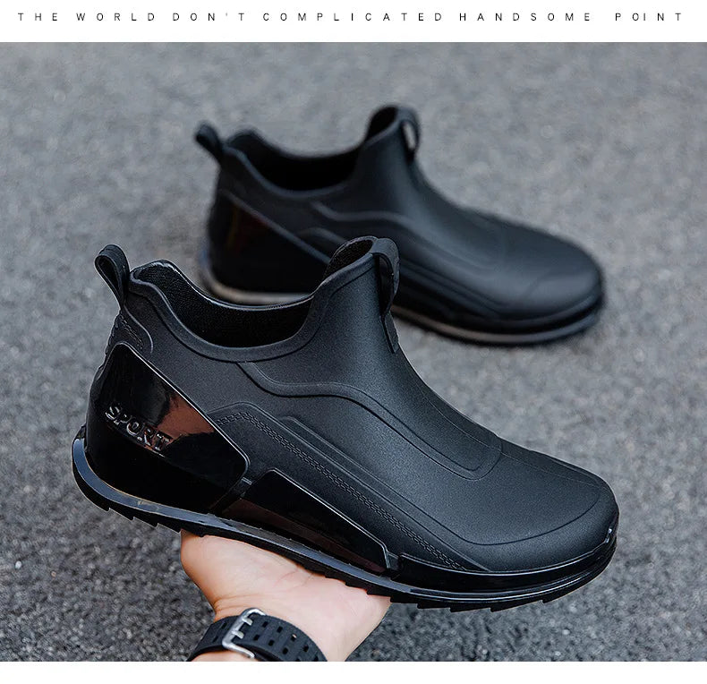 Fashion Men's Sports Rain Boots Ankle Waterproof Shoes Low Top Kitchen Shoes Fishing Shoes Summer Slip On Anti-slip boots