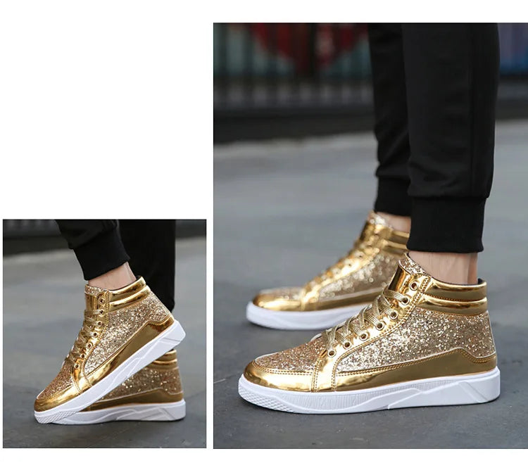 2020 Fashion Men High Top Sneakers Male Ankle Boots Gold Luxury Glitter Shoes Streetwear Hip Hop Casual Boots Chaussures Homme