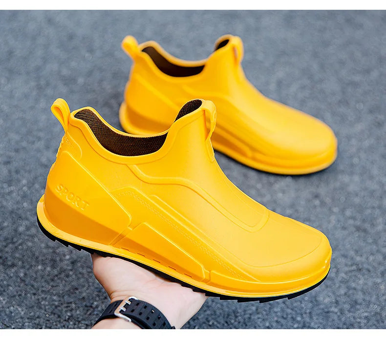 Fashion Men's Sports Rain Boots Ankle Waterproof Shoes Low Top Kitchen Shoes Fishing Shoes Summer Slip On Anti-slip boots